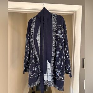 GAP Cotton blend fringe shawl cardigan, XS/S